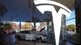 A Tesla Model S is displayed at a Tesla showroom in Palo Alto, California.