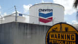 A Chevron petroleum storage tank is seen at Port Everglades in Fort Lauderdale, Florida.