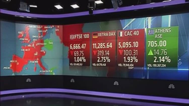 Europe ends sharply lower; post China's currency move