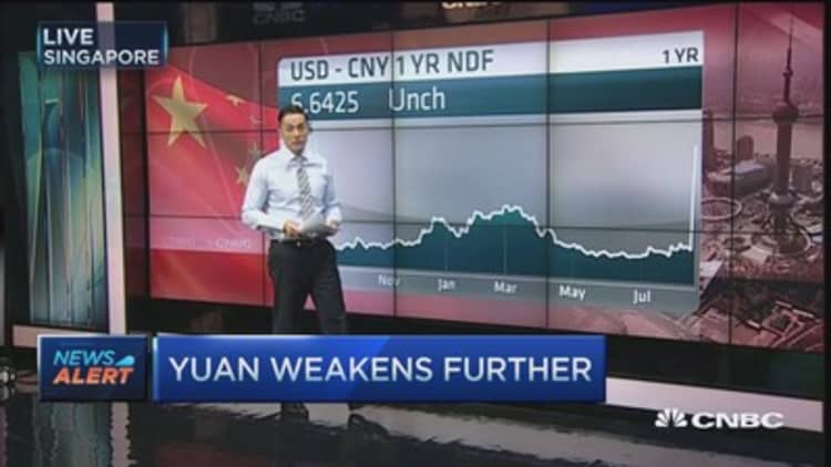 Yuan weakens further