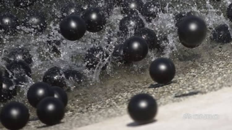Black 'Shade balls' in LA? Why aren't they white?