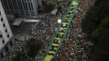 Demonstrators protest against Brazilian President Dilma Rousseff and the ruling Workers Party in Sao Paulo, Brazil.