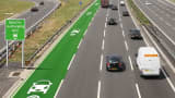 A simulation of what it may look like if special EV charging lanes were added to a British Motorway.