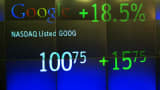 Google's stock price appears on the NASDAQ Marketsite just before the market close, August 19, 2004.