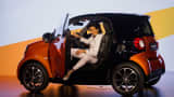 Annette Winkler, head of Daimler AG's Smart brand, unveils the Smart Fortwo city vehicle during the 2015 New York International Auto Show last April.
