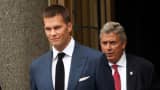 Quarterback Tom Brady of the New England Patriots leaves federal court after contesting his four game suspension with the NFL on August 31, 2015 in New York City.