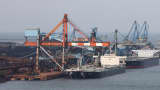 Dry-bulk ships are moored at a steel plant in Kamisu city, Ibaraki prefecture, Japan.