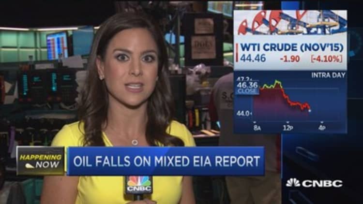 Oil falls on mixed EIA report