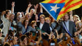 President of Catalonia Artur Mas (C) claimed victory in the regional election in Catalonia Sunday.