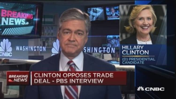 Clinton opposes TPP: PBS interview