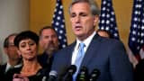 Rep. Kevin McCarthy explains his decision to pull out of a Republican caucus secret ballot vote to determine the nominee to replace John Boehner, in Washington, October 8, 2015.