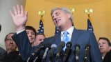 Representative Kevin McCarthy, R-CA, speaks following the Republican nomination election for House speaker in the Longworth House Office Building on October 8, 2015 in Washington, DC.