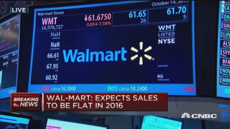 Wal-Mart shares down about 9%