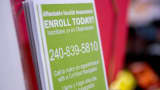 An Obamacare enrollment informational pamphlet sits on display at a Community Clinic Inc. health center in Silver Spring, Maryland.