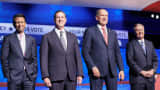 Candidates Bobby Jindal, Rick Santorum, George Pataki and Lindsey Graham at the CNBC GOP Debate in Boulder, Colorado, Oct. 28, 2015.