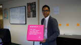 Babyscripts co-founder and chief executive Anish Sebastian, displaying one of his company's "Mommy Kits."
