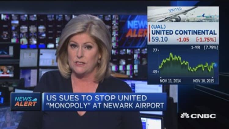 DOJ sues to stop United 'monopoly' at Newark Airport
