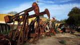 Rusted out "pump-jacks" in the oil town of Luling, Texas.