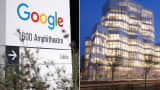 Google sign at headquarters and the IAC building
