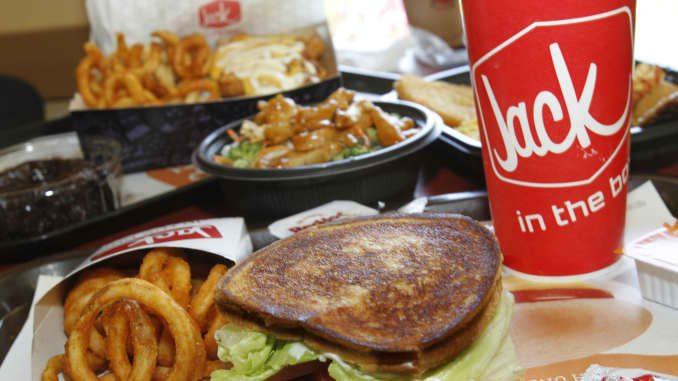 A selection of food that is on the menu at the Jack in the Box on Campus Drive in Irvine, Calif.