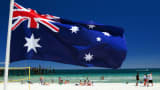 Flag of Australia on a beach