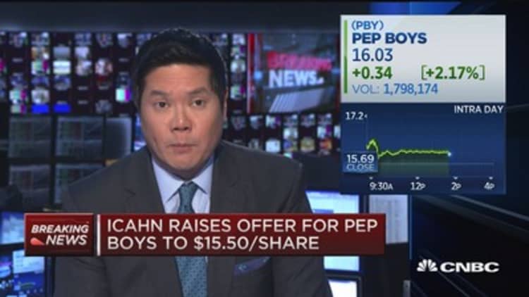 Carl Icahn raises Pep Boys offer to $15.50 per share