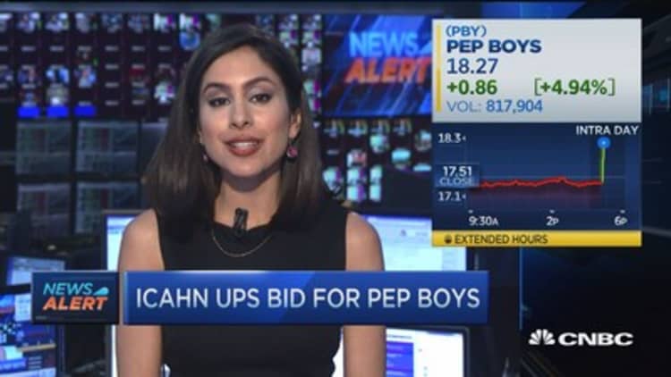 Icahn ups bid for Pep Boys