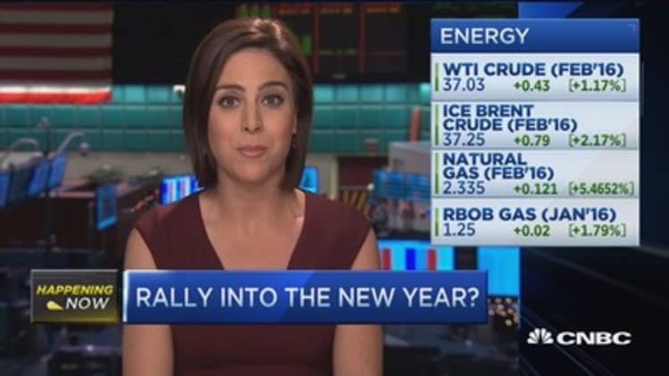 Oil settles up 1.2% at $37.04 to end a rough 2015
