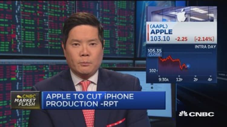 Apple falls 2% on iPhone production cut report