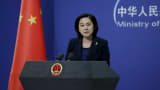 Hua Chunying, spokeswoman of China's Foreign Ministry, speaks at a news conference in Beijing on Wednesday. The Foreign Ministry said that Beijing did not have advance knowledge of North Korea's test of a miniaturized hydrogen nuclear device, adding that it firmly opposed Pyongyang's action.