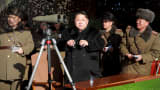 North Korean leader Kim Jong Un watches a firing contest of the KPA artillery units at an undisclosed location in a photo released by North Korea's Korean Central News Agency in Pyongyang on Jan. 5, 2016.