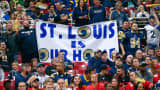 St. Louis Rams fans display a banner in the fourth quarter against the San Francisco 49ers at St. Louis' Edward Jones Dome on Nov. 1, 2015.