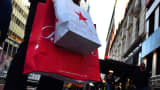 A shopper outside Macy's department store in Herald Square, New York.
