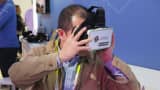 CES attendee tries out the NextVR headset at CES 2016