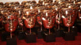 Trophies are displayed at the British Academy Television Awards 2008.
