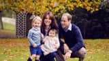 Prince William, Duke of Cambridge and Catherine, Duchess of Cambridge with their children, Prince George and Princess Charlotte, in a photograph taken late October at Kensington Palace.