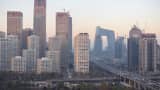 Smog in Beijing Ctiy.the panorama of beijing CBD district.