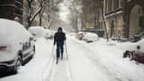 A cross-country skier takes advantage of winter storm Jonas on the Upper East Side in New York City on Jan. 23, 2016.