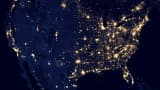 This image of the continental United States at night is a composite assembled from data acquired by the Suomi NPP satellite in April and October 2012.