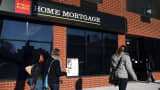 A home mortgage sign on a Wells Fargo branch in Brooklyn, New York.