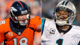 Peyton Manning of the Denver Broncos, left, and Cam Newton of the Carolina Panthers