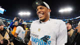 Cam Newton #1 of the Carolina Panthers celebrates after the NFC Championship Game against the Arizona Cardinals at Bank Of America Stadium on January 24, 2016 in Charlotte, North Carolina.