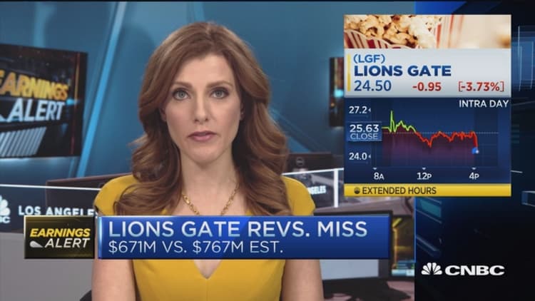 Lions Gate shares fall 5% on top, bottom line miss