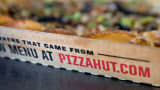 Pizza Hut pizza in a delivery box