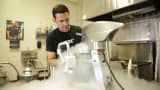 Scot Rubin mixes a batch of liquid nitrogen ice cream.