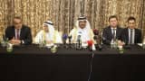 (2nd R-L) Russia's Energy Minister Alexander Novak, Qatar's Energy Minister Mohammad bin Saleh al-Sada, Saudi Arabia's Oil Minister Ali al-Naimi and Venezuela's Oil Minister Eulogio del Pino attend a joint news conference following their meeting in Doha, Qatar February 16, 2016.