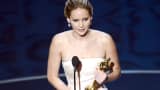 Actress Jennifer Lawrence accepts the Best Actress award for 'Silver Linings Playbook' during the Oscars held at the Dolby Theatre on February 24, 2013 in Hollywood, California.