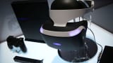A reference model of the Sony PlayStation VR viewer is on display with a PlayStation 4 system during a press event for CES 2016 at the Mandalay Bay Convention Center on January 5, 2016, in Las Vegas.