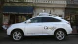 Googles Lexus RX 450H Self Driving Car is seen parked on Pennsylvania Ave. on April 23, 2014 in Washington, DC. A Google self-driving car caused its first crash on February 14, when it changed lanes and put itself in the path of an oncoming bus.