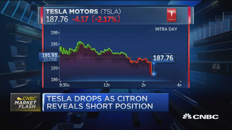 Tesla drops as Citron reveals short position
